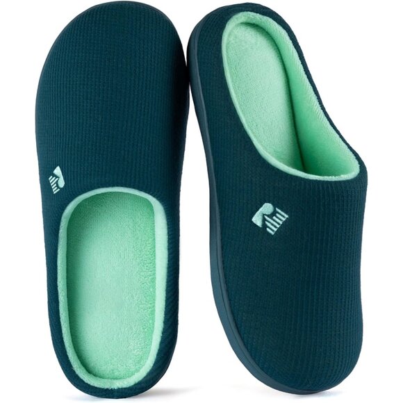 Women's Teal  Two-Tone Comfy Memory Foam Slipper Slip-On  Indoor House Shoes - Picture 1 of 6